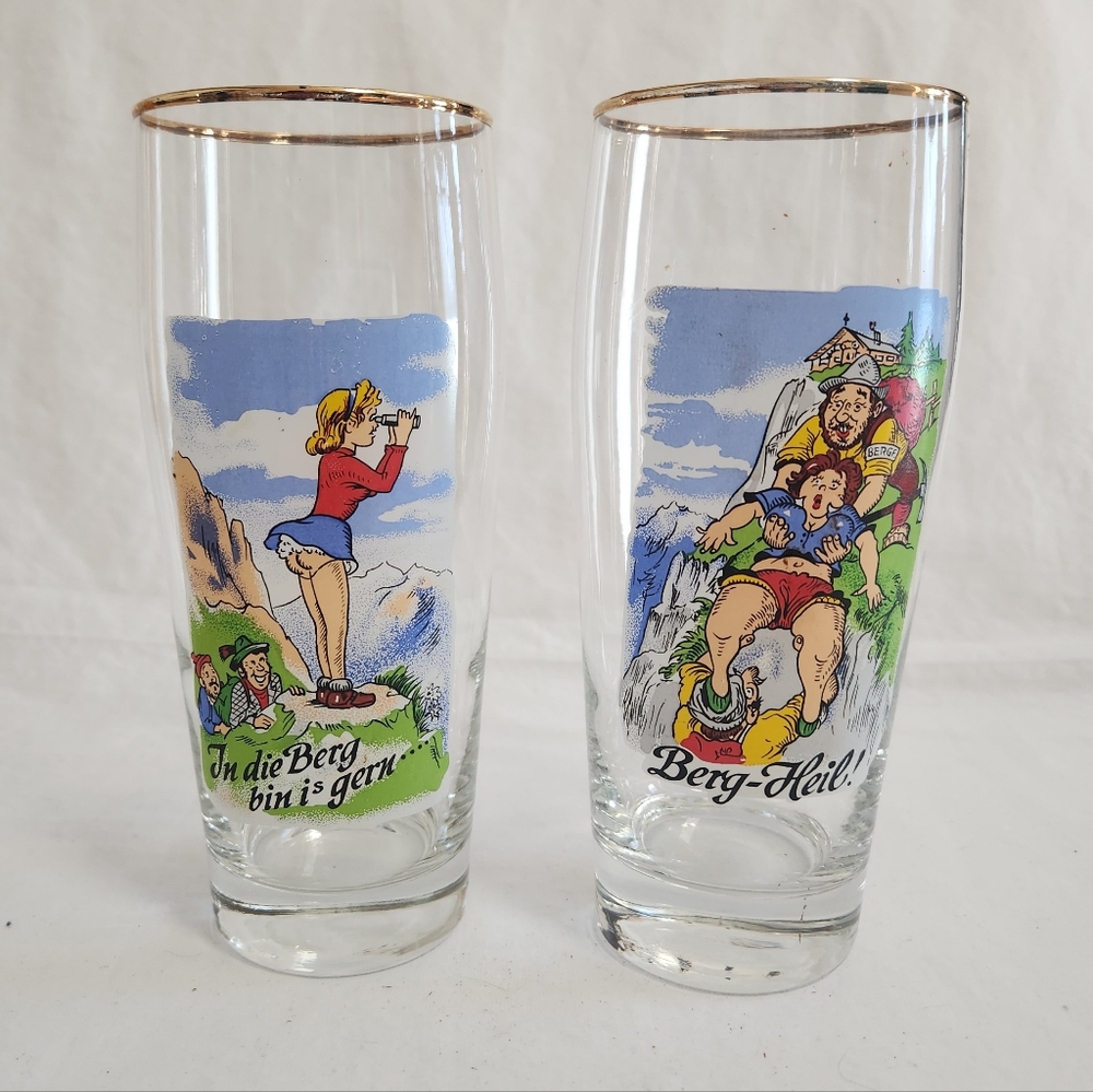 Naughty German Cartoon Beer Pint Drinking Glasses